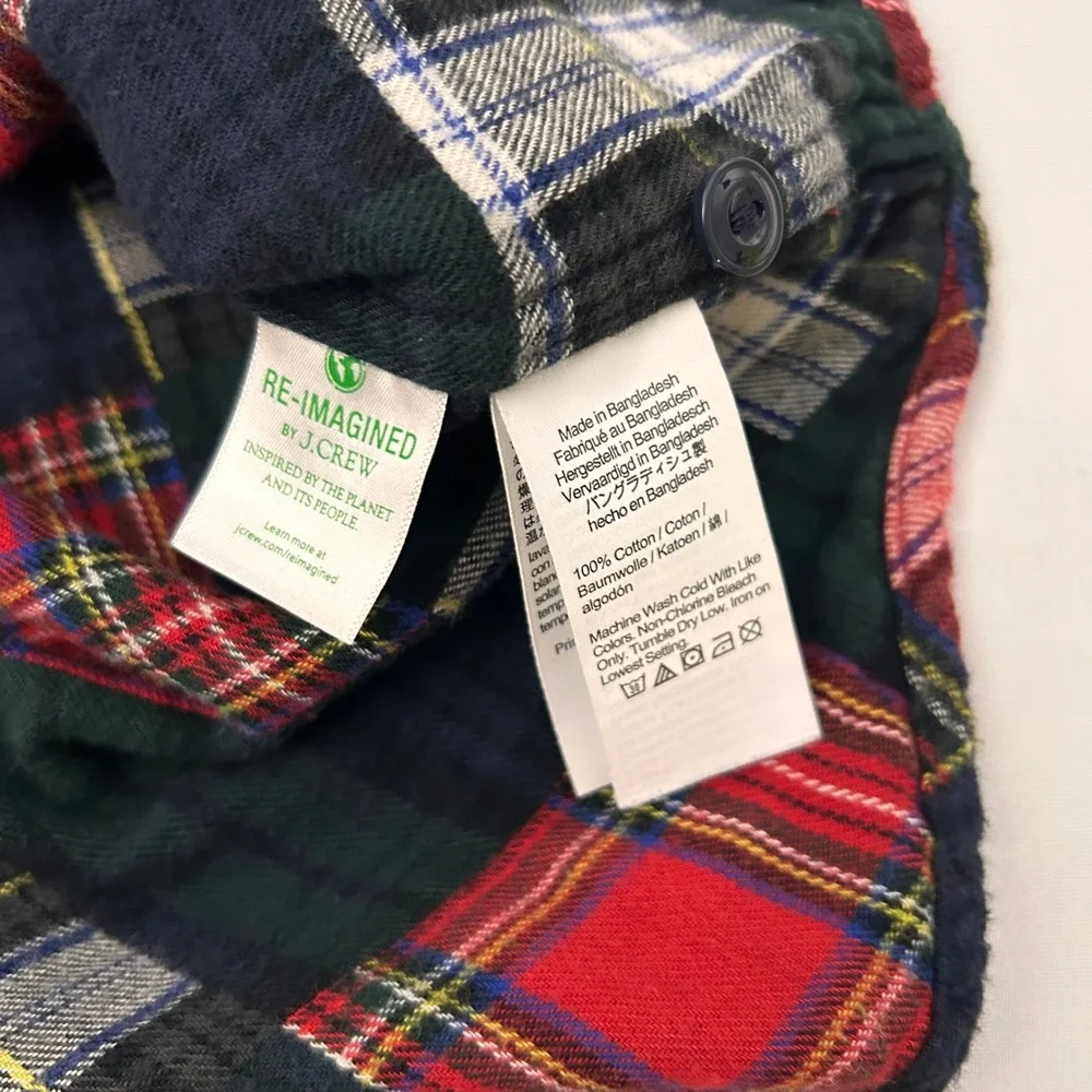 J.Crew Shirt Mens L Red Blue Plaid Patchwork Flannel Double Brushed Slim Fit